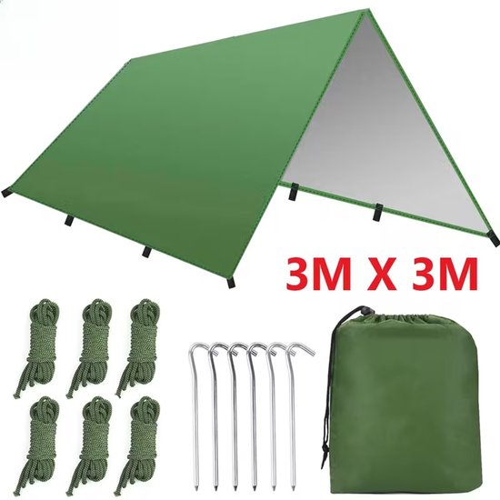 Strandtent Opvouwbaar - Schaduwdoek - Strandparasol - Waterdicht en Zonbestendig - Lichtgewicht en Draagbaar - 3x3m (3-4 Personen) - Groen