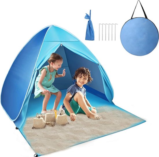 Strandtent pop-up met UV-bescherming en windbescherming - draagbaar voor 2-3 personen - familie strandtent met ritsdeur - outdoor camping strandtent van Nesling