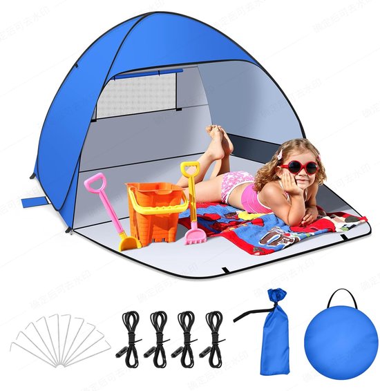 Strandtent Pop-up met UV-bescherming Pop-uptent Strandtent, koffergeschikte tent voor S (1-3) personen / L (2-4) personen inclusief pop-uptent Strandtent voor camping Tuin Families met draagtas van Merkloos