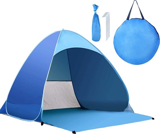 Strandtent Pop Up - Strandtent - Luifel - Zonnebrandcrème - Ventilatie - met Draagtas - Blauw