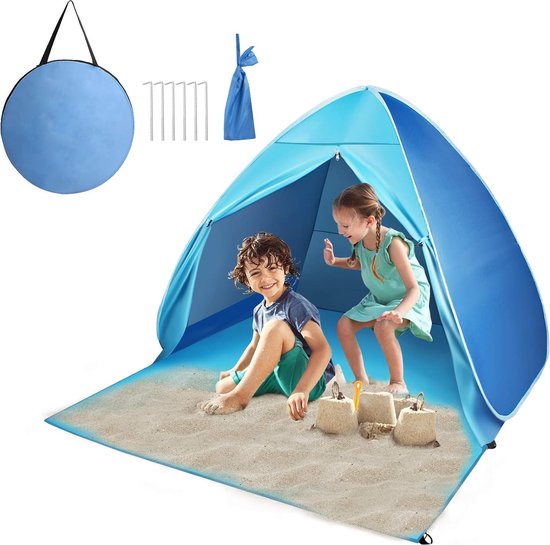 Strandtent Pop-up strandtent met UV-bescherming, windbescherming en ritssluiting Draagbare strandtent voor 2-3 personen Familie Baby Kinderen Strandtent voor buiten kamperen Tuin van Merkloos