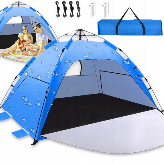 Strandtent - Pop-up Strandtent - Pop-up Tent 2-3 Personen - 200x150x140cm & UPF50+ - 3 Deuren & Verlengde Vloer - Snel Opzetten & Windbestendig - Voor Strand, Kamperen & Picknick