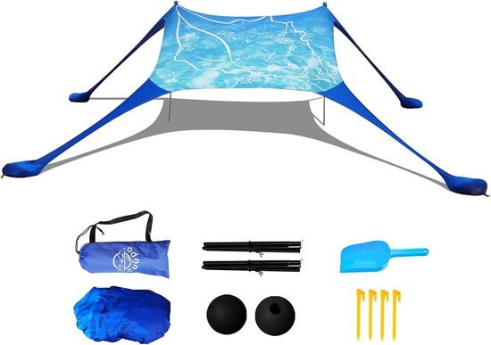 Strandtent Pop-up - Zonnetent Strand - Bescherming Tegen Zon - UPF 50+ Lycra - 200x160x160cm - Blauwe Schelp