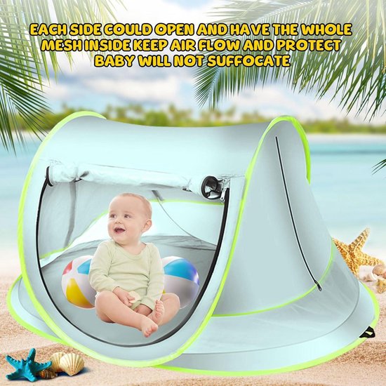 Strandtent strandschelptent voor baby's uv-bescherming 50+ met opbergtas - pop-up tent waterdicht en uv-beschermend - familie strand picknick - lichtgroen van Deryan