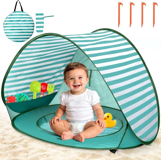 Strandtent - Strandtent Pop up - Baby Speeltent - 120×70×80cm - Zwembad Strandtent - Uv bescherming - Incl. opbergtas en 4 grondharingen - voor peuters, picknick, tuin, strandschelptent - groen van Merkloos