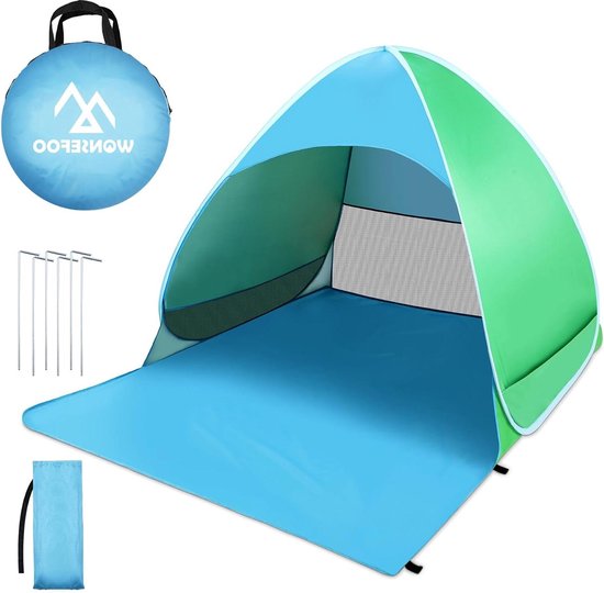 Strandtent uv-bescherming 50+ 2-3 personen pop-up waterdicht draagbaar werptent strandtent - familie camping tuin strand van Outdoro