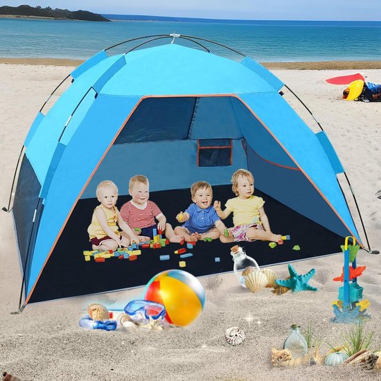 Strandtent UV Bescherming 50+ Strandschelp voor 3-4 Personen - Gemakkelijk te Dragen Campingtent voor Familie Picknick Tuin Vissen van Adventure Goods