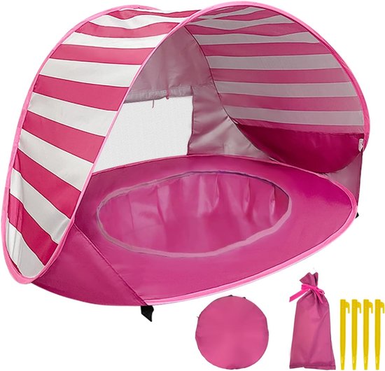 Strandtent UV Bescherming - Strandtent Baby Pop Up - Strandtentje Extra Licht - Strandschelp - Strand Tent –Roze van Merkloos
