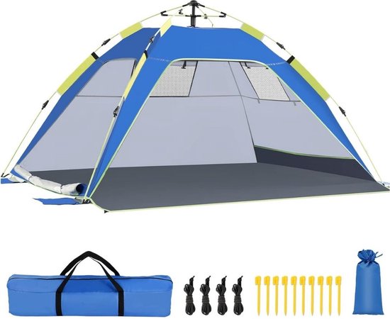 Strandtent uv Bescherming - Strandtent Baby Pop Up - Strandtentje Extra Licht - Strandschelp Voor 3-4 Personen - Strand Tent - Zonbescherming - Pop Up Tent - Voor in de Tuin, Strand, Vissen Etc. - Blauw van Merkloos