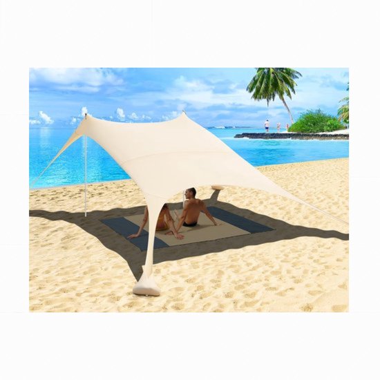 Strandtent - UV50+ Zonwering - Inclusief Picknickkleed en Zandankers - 2.4x2.4 m van TecTake