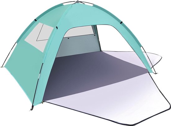Strandtent, voor 1-3 personen, uv-bescherming, 80+, strandtent met 2 deuren met ritssluiting en 2 netramen, strandtent voor familie, draagtas, strandschaduw, tent, zonnescherm, zonwering, grote tenten van Merkloos