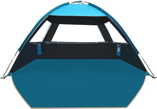 Strandtent voor 3-4 personen, UPF 50+ strandzonweringtent met donkere luifel, strandparasol Lichtgewicht, eenvoudig op te zetten en te dragen Strandtent van Femey.