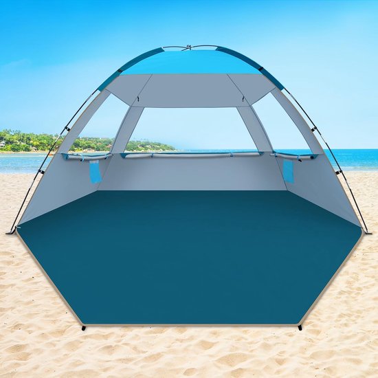 Strandtent voor 4-5 Personen – UPF 50+ UV-Bescherming – Lichtgewicht Familietent voor Strand, Camping & Vissen