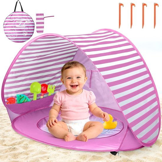 Strandtent voor Baby’s en Peuters – Pop-up Strandtent met Mini Zwembad, UV-Bescherming, Zonnetent voor Strand, Tuin en Picknick
