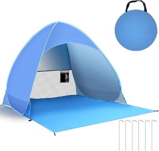Strandtent XXL - UPF 50+ pop-up Strandtent - Pop-Up Tent - Opvouwbaar - 2 tot 3 Personen - Uv Bescherming - Blauw van LifeGoods