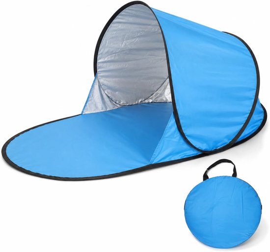 Strandtent - Zonnescherm - Zonneschermtent - Strandtent - Pop-up tent - Opvouwbare tent - Hond kat camping tent - met verlengde mat en draagtasWindscherm - Draagbaar - voor buiten, zwembad, park, tuin, gazon of terras - 142*72*67 cm - blauw