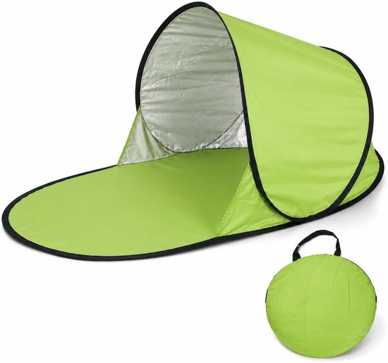 Strandtent - Zonnescherm - Zonneschermtent - Strandtent - Pop-up tent - Opvouwbare tent - Hond kat camping tent - met verlengde mat en draagtasWindscherm - Draagbaar - voor buiten, zwembad, park, tuin, gazon of terras - 142*72*67 cm - groen