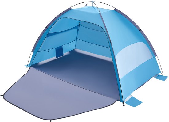 Strandtent/Zonnescherm voor 4 Personen, UPF 50+ Bescherming, Draagbare Tent met Draagtas en Grondankers, Lichtgewicht Parasol voor Kamperen, Vissen en Picknicken