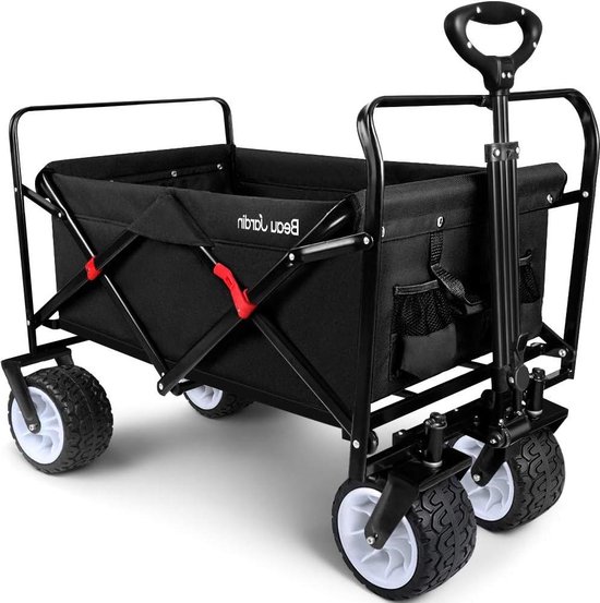 Strandwagen met wielen - Opvouwbaar en draaibare voorwielen - Geschikt voor elk terrein - Transport voor kamperen en picknick - Zwart Bolderkar van Merkloos