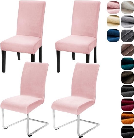 Stretch Fluwelen Stoelhoezen Set van 4/6 - Zachte en Elastische Hoezen voor Eetkamerstoelen, Keuken en Restaurant (Roze)