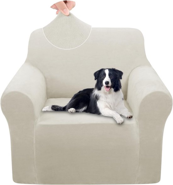 Stretch Stoelhoes Fluweel voor Fauteuil - 1-Delige, Beige Stretchy Bankovertrek