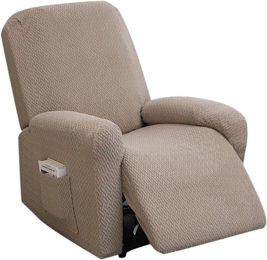 Stretchbare, allesomvattende stoelbeschermer voor relaxstoelen - 4-delige wasbare set - Slijtvast en krasbestendig, bruin