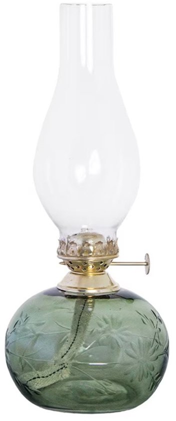Strömshaga Groene glazen olielamp bloemmotief met messing brander 28cm x Ø11cm van Merkloos