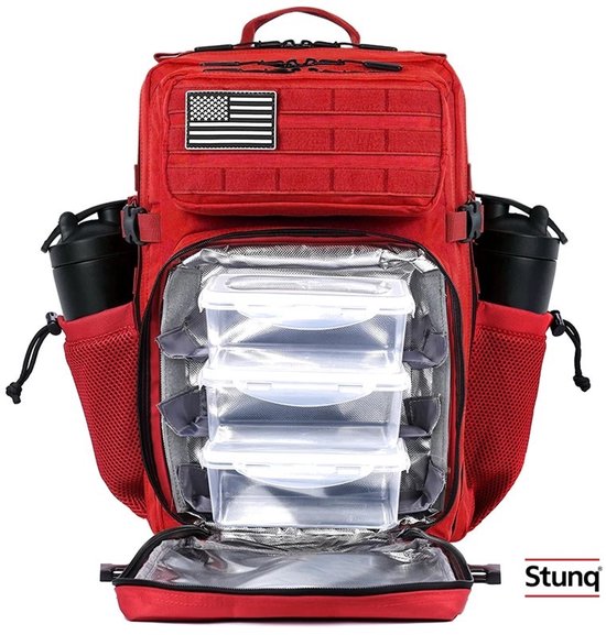 Stunq® Tactische Rugzak 45L met Koelvak en Maaltijdcontainers - Rood