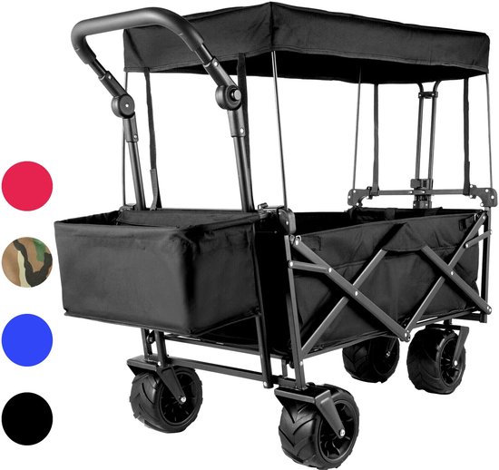 SucceBuy Opvouwbare Kar - Tuinkar - Strandtrolley - Bolderkar- Multifunctioneel Opvouwbare Tuinwagen-Draagvermogen 100 kg - All-terrain wielen- Kleur Zwart van Merkloos