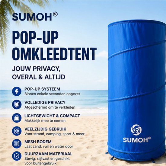 SUMOH® Pop-Up Omkleedtent – Mobiele Omkleedruimte, Draagbare Verkleedcabine, Privacytent, Strandkleedkamer en Paskamer – Opvouwbare Instant Changing Room voor Camping, Strand, Zwemmen, Sport, Festivals, Dans en Fotografie – 1 Persoon – Blauw