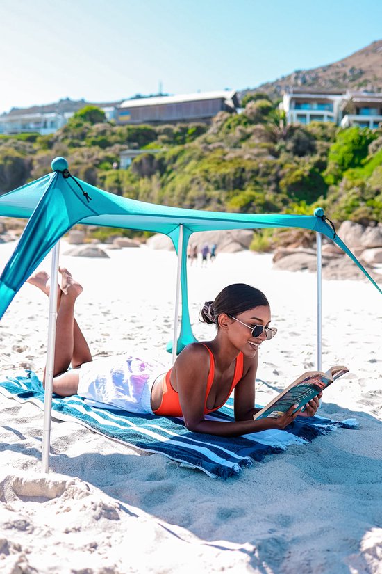 SUN NINJA mini strandtent uv bescherming - 120 x 80cm luifel - Zonnescherm met schep - Strand tent met UPF50+ bescherming - Zonbescherming - Turquoise
