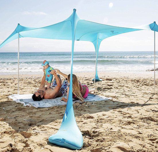 SUN NINJA Pop Up Beach Tent Sun Shelter UPF50+ met zandschep, grondharingen en stabiliteitstokken, buiten schaduw voor kampeerreizen, vissen, achtertuin plezier of picknicken van SUN NINJA