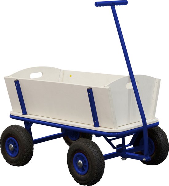 Sunny Billy Beach Wagon Bolderkar Blauw - Blank hout - Bolderwagen met luchtbanden - 94x61x97cm van Sunny Billy