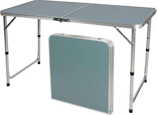 Sunnydays camping tafel - aluminium - opvouwbaar - blauw - L120 x B60 x H67 cm - Bijzettafels