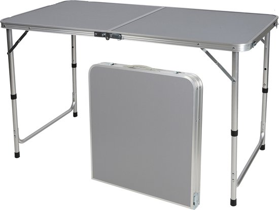 Sunnydays camping tafel - aluminium - opvouwbaar - grijs - 120 x 60 x 67 cm - bijzettafels van Merkloos