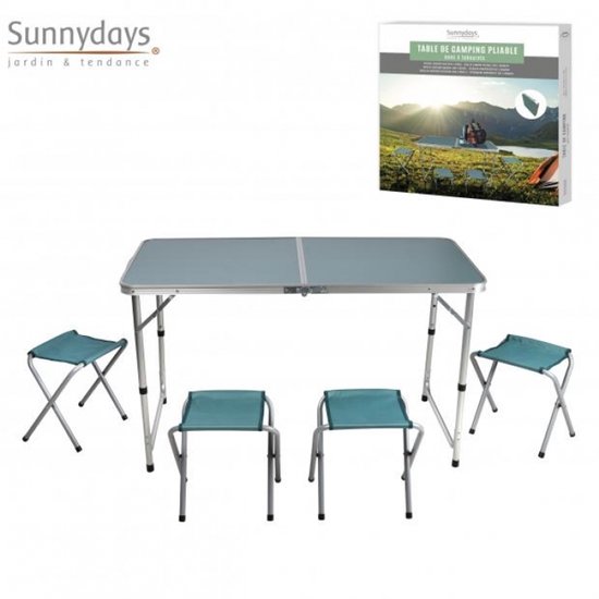 Sunnydays camping tafel/krukjes - opvouwbaar - blauw - L120 x B60 x H67 cm - Bijzettafels van Merkloos