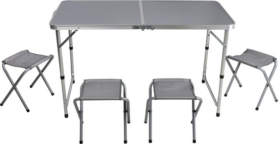 Sunnydays camping tafel/krukjes - opvouwbaar - grijs - L120 x B60 x H67 cm - Bijzettafels van Sunnydays