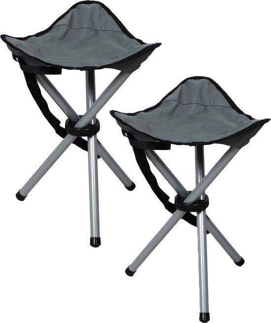 Sunnydays Driepoot opvouwbaar zit krukje - 2x - donkergrijs - metaal - 32 x 43 cm - Campingstoel - Visserskrukje van Sunnydays