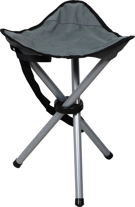 Sunnydays Driepoot opvouwbaar zit krukje - donkergrijs - metaal - 32 x 43 cm - Campingstoel - Visserskrukje van Sunnydays