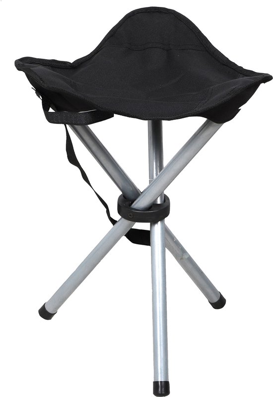 Sunnydays Driepoot opvouwbaar zit krukje - zwart - metaal - 32 x 43 cm - Campingstoel - Visserskrukje van Sunnydays