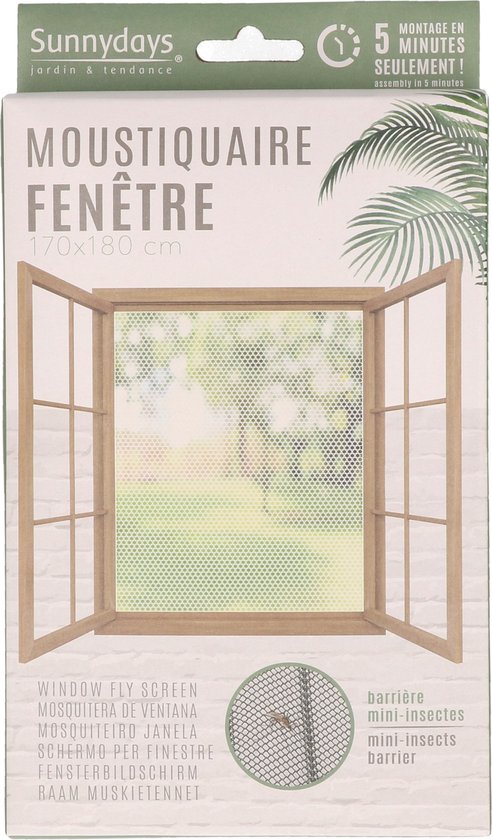Sunnydays Insecten raam hor/gordijn - wit - klittenband - polyester - 170 x 180 cm van Sunnydays