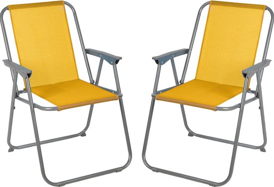 Sunnydays Picnic camping/strand stoel - 2x - aluminium - inklapbaar - geel - L53 x B55 x H75 cm van Sunnydays