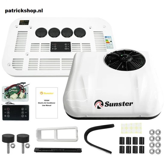Sunster Dak Airconditioner - Air conditioning - 10000 BTU - 150-400m³/u - 1-3KW - 12V Efficiënte Koeling, Met Afstandsbediening, voor RV, camper, Vrachtwagens, Boten