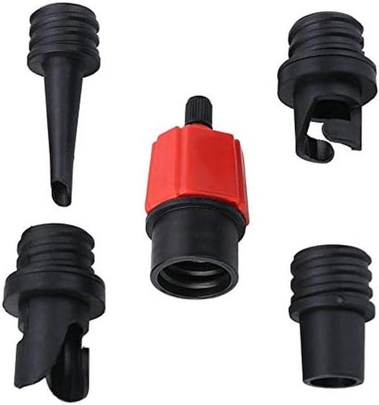 Sup Pomp Adapter - Luchtventiel Converter - Water Sporten - Vier Nozzle Types - 3.3 x 8 cm - Zwart van Merkloos