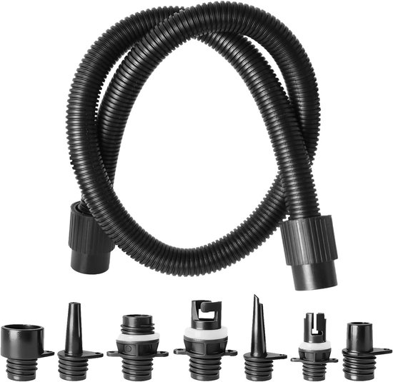 SUP Pompadapter Set - Opblaasadapter Luchtslang - Watersport Accessoires - 7 Ventiel Sproeiers - 1 Meter Slang - Zwart
