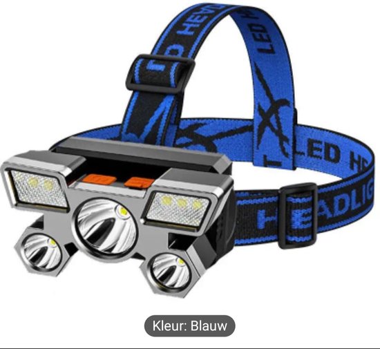 Super heldere oplaadbare led-hoofdlamp met 5 koppen. Ideaal voor het vissen, camping, klussen enz. Groot bereik. van Merkloos
