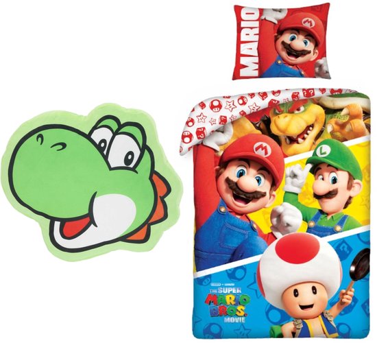 Super Mario Dekbedovertrek met kussen - 140 x 200 cm - Gevormd kussen van Merkloos