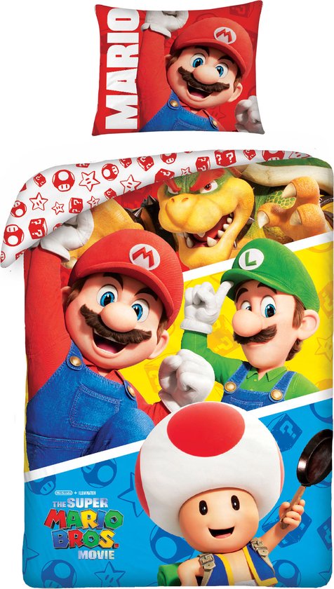Super Mario Dekbedovertrek Movie - Eenpersoons - 140 x 200 cm + 70 x 90 cm - Katoen van Merkloos