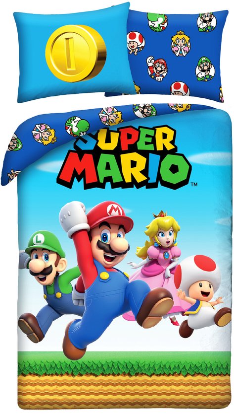 Super Mario Dekbedovertrek Team - 140 x 200 + 70 x 90 cm - Polyester van Merkloos