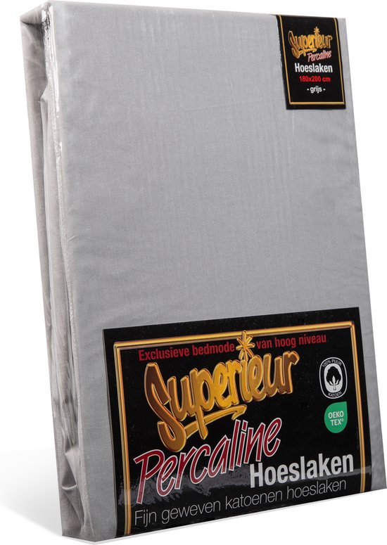 Superieur Hoeslaken - 100x200 cm - Grijs - 100% katoen van Merkloos